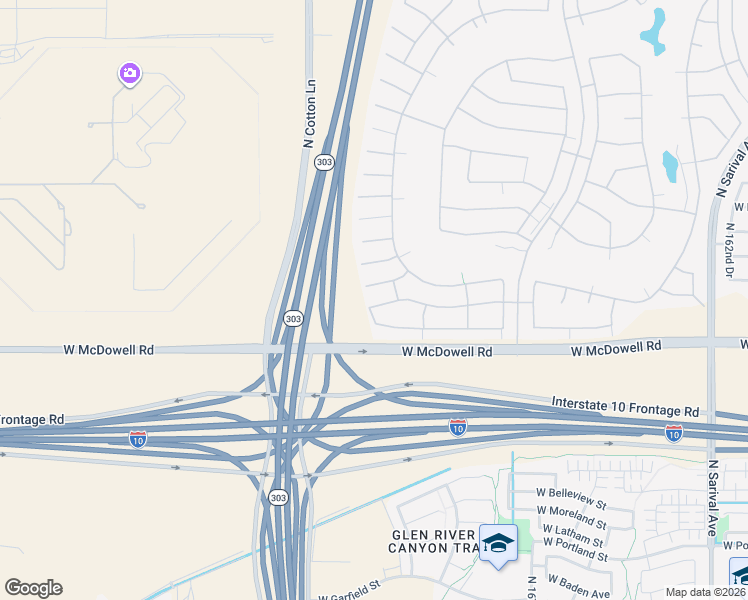 map of restaurants, bars, coffee shops, grocery stores, and more near 16920 West Coronado Road in Goodyear