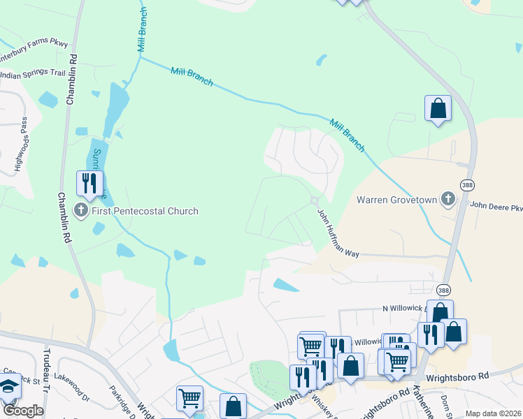 map of restaurants, bars, coffee shops, grocery stores, and more near 684 Red Cedar Court in Grovetown