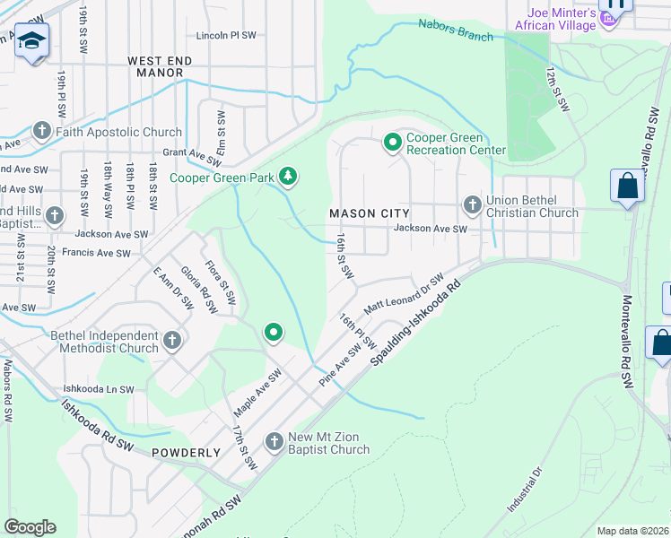 map of restaurants, bars, coffee shops, grocery stores, and more near 2108 16th St SW in Birmingham
