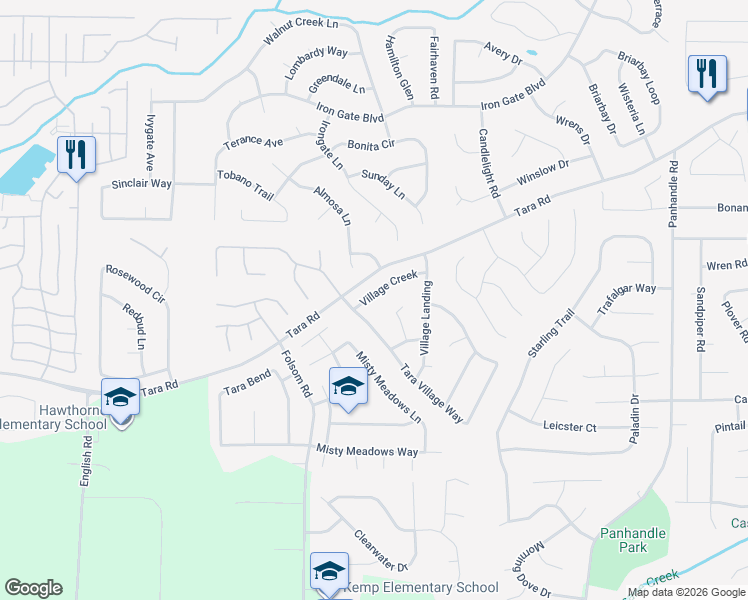 map of restaurants, bars, coffee shops, grocery stores, and more near 1117 Village Creek in Jonesboro