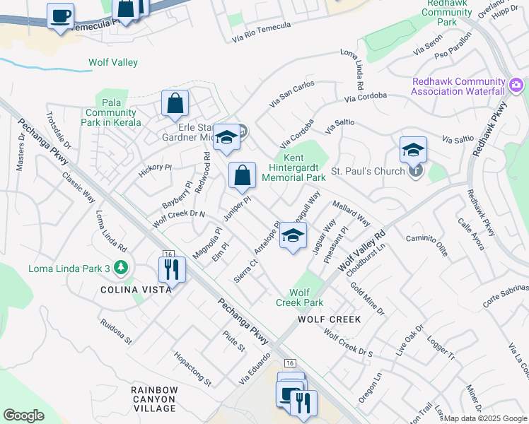 map of restaurants, bars, coffee shops, grocery stores, and more near 31605 Seastar Place in Temecula