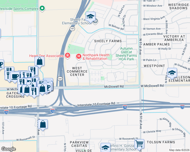map of restaurants, bars, coffee shops, grocery stores, and more near 9421 West Terri Lee Drive in Phoenix