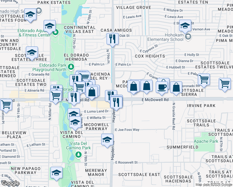 map of restaurants, bars, coffee shops, grocery stores, and more near in Scottsdale