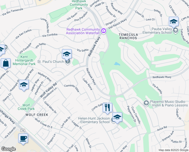 map of restaurants, bars, coffee shops, grocery stores, and more near 45441 Camino Monzon in Temecula