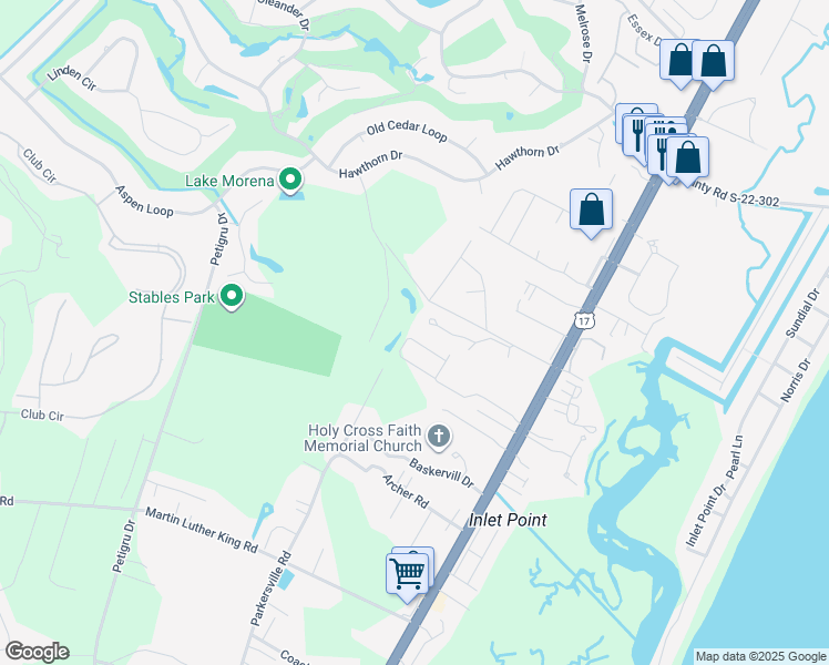 map of restaurants, bars, coffee shops, grocery stores, and more near 914 Algonquin Drive in Pawleys Island