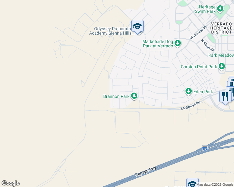 map of restaurants, bars, coffee shops, grocery stores, and more near 21441 West Terri Lee Drive in Buckeye