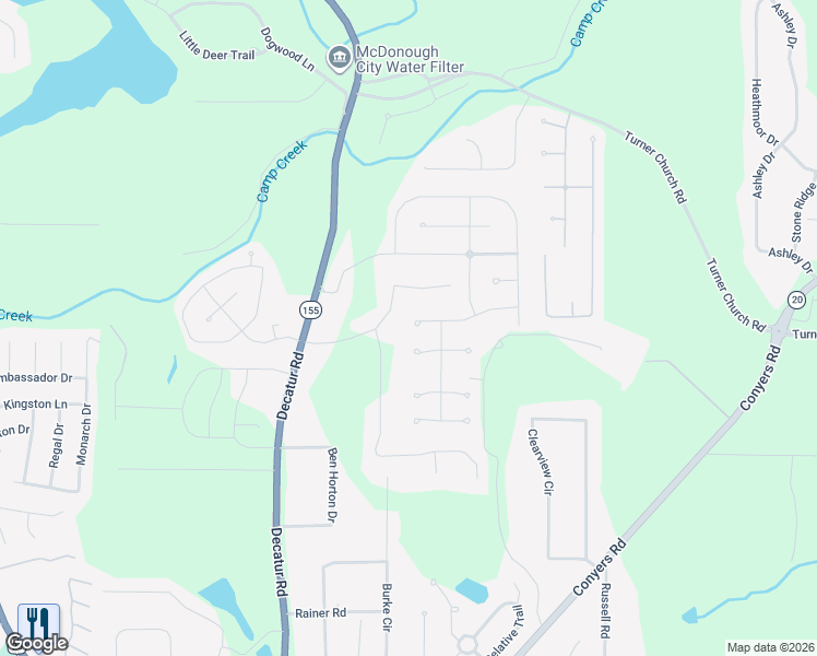 map of restaurants, bars, coffee shops, grocery stores, and more near 631 Pipkin Drive in McDonough