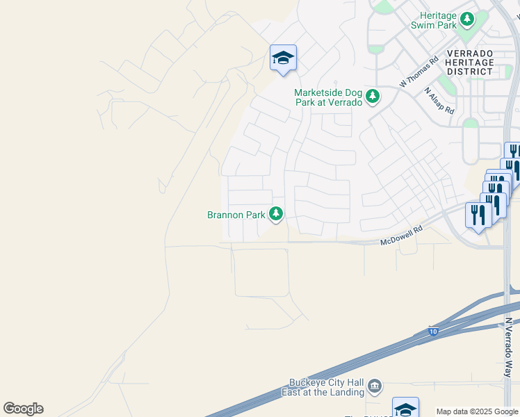 map of restaurants, bars, coffee shops, grocery stores, and more near 21379 West Terri Lee Drive in Buckeye