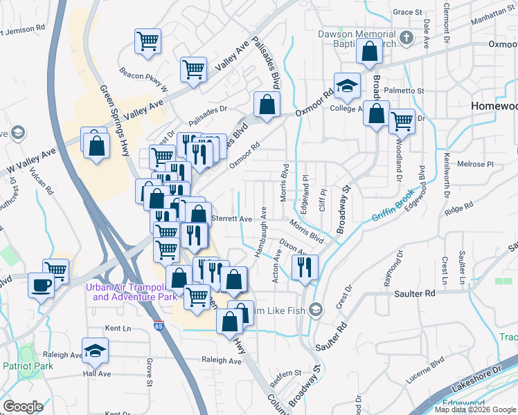 map of restaurants, bars, coffee shops, grocery stores, and more near 418 Hambaugh Avenue in Birmingham