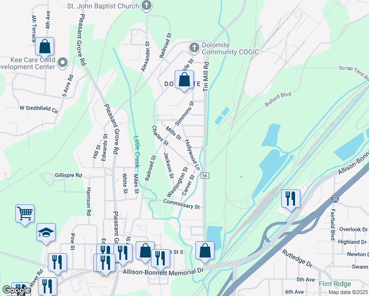 map of restaurants, bars, coffee shops, grocery stores, and more near 1443 Hollywood Lane in Birmingham