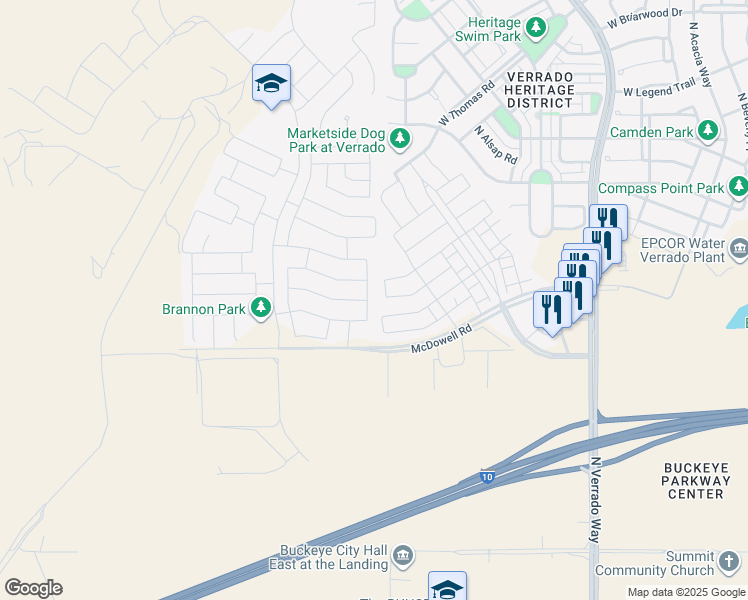 map of restaurants, bars, coffee shops, grocery stores, and more near 1761 North 211th Driv in Buckeye