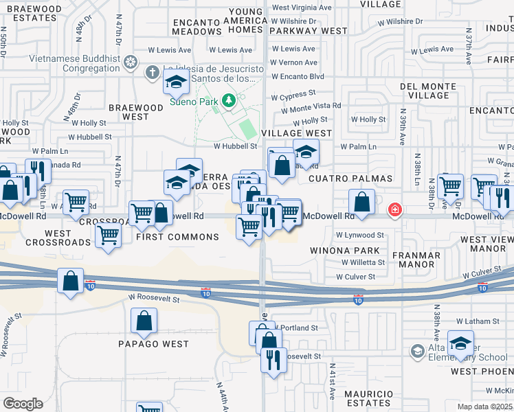 map of restaurants, bars, coffee shops, grocery stores, and more near in Phoenix