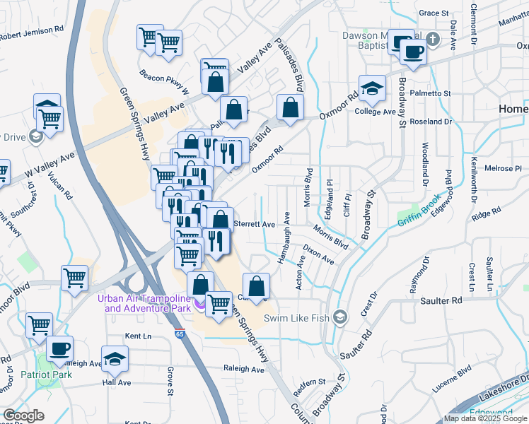 map of restaurants, bars, coffee shops, grocery stores, and more near 428 Berry Ave in Birmingham