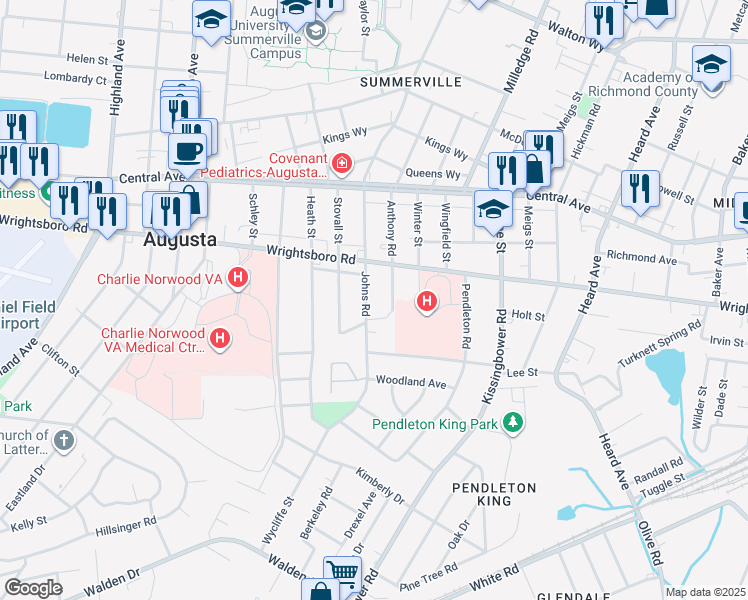 map of restaurants, bars, coffee shops, grocery stores, and more near 1520 Johns Rd in Augusta