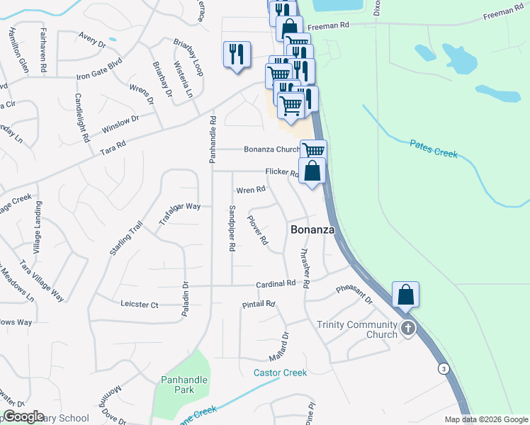 map of restaurants, bars, coffee shops, grocery stores, and more near 1538 Plover Road in Jonesboro