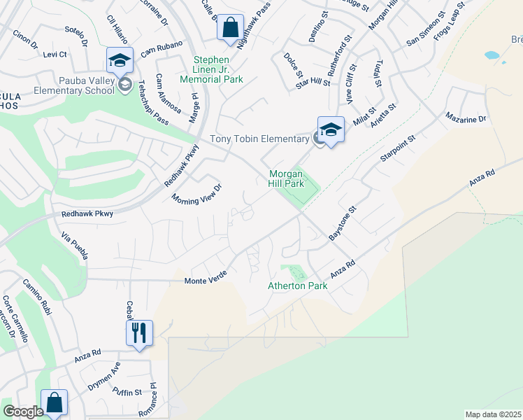map of restaurants, bars, coffee shops, grocery stores, and more near 45492 Sleepy Hollow Lane in Temecula