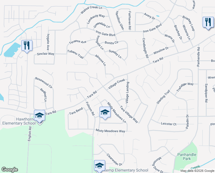 map of restaurants, bars, coffee shops, grocery stores, and more near 1117 Village Creek in Jonesboro