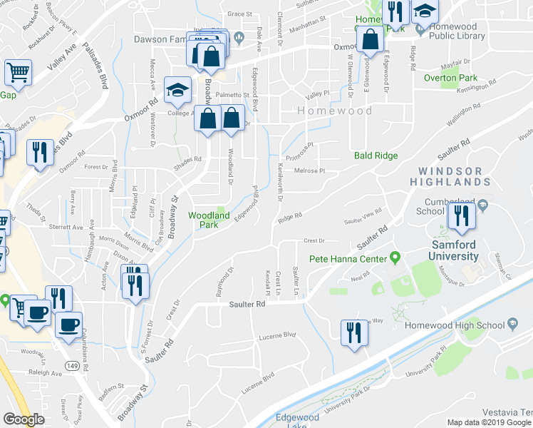 map of restaurants, bars, coffee shops, grocery stores, and more near 429 Hillwood Drive in Birmingham