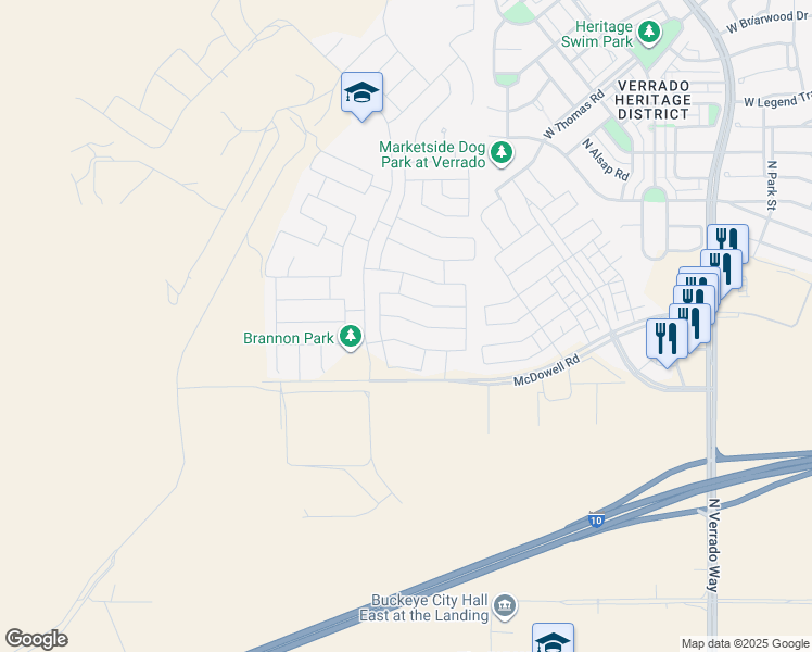 map of restaurants, bars, coffee shops, grocery stores, and more near 21249 West Coronado Road in Buckeye