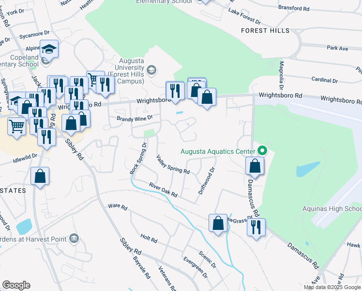map of restaurants, bars, coffee shops, grocery stores, and more near 3146 Summerchase Place in Augusta