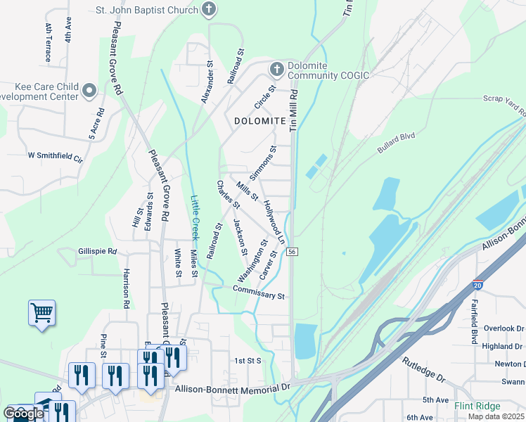 map of restaurants, bars, coffee shops, grocery stores, and more near 1443 Hollywood Lane in Birmingham