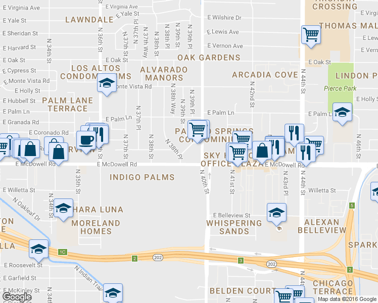 map of restaurants, bars, coffee shops, grocery stores, and more near in Phoenix