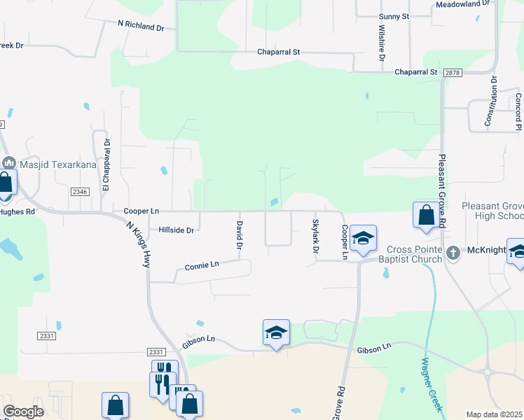 map of restaurants, bars, coffee shops, grocery stores, and more near 3608 Cooper Lane in Texarkana