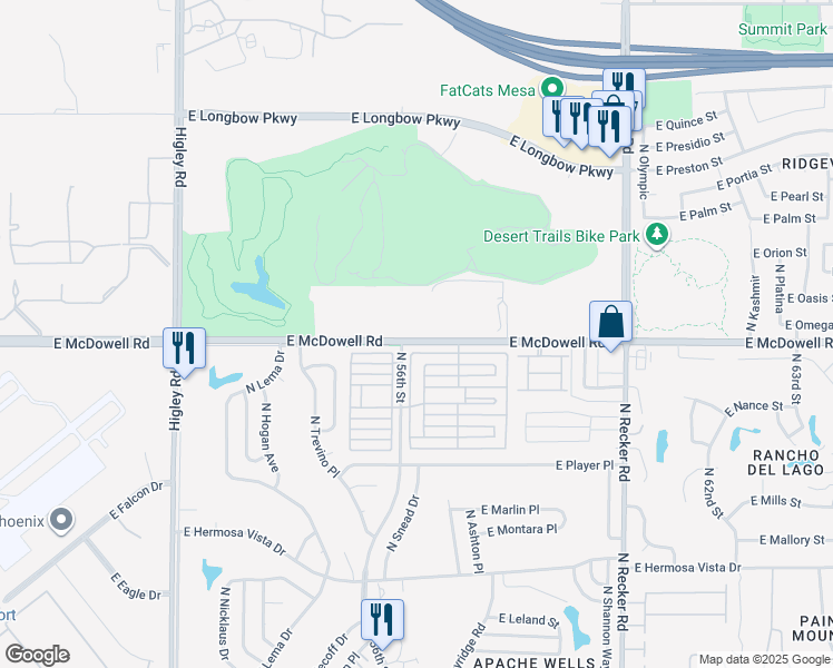 map of restaurants, bars, coffee shops, grocery stores, and more near 5612 East McDowell Road in Mesa