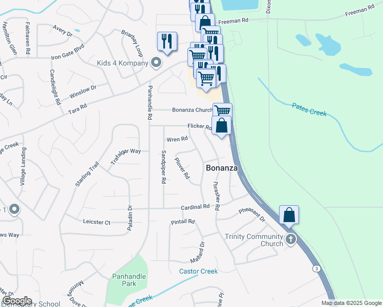 map of restaurants, bars, coffee shops, grocery stores, and more near 1538 Plover Road in Jonesboro