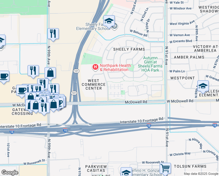 map of restaurants, bars, coffee shops, grocery stores, and more near 9437 West Terri Lee Drive in Phoenix