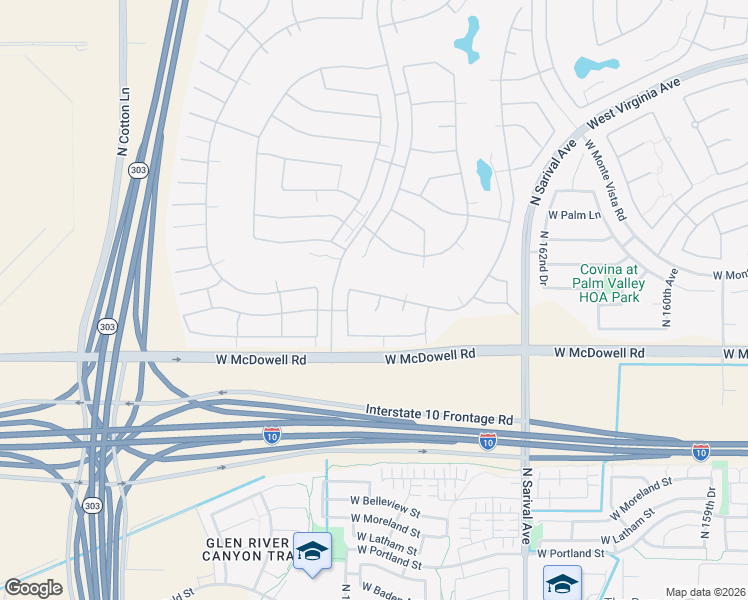 map of restaurants, bars, coffee shops, grocery stores, and more near 16551 West Berkeley Road in Goodyear