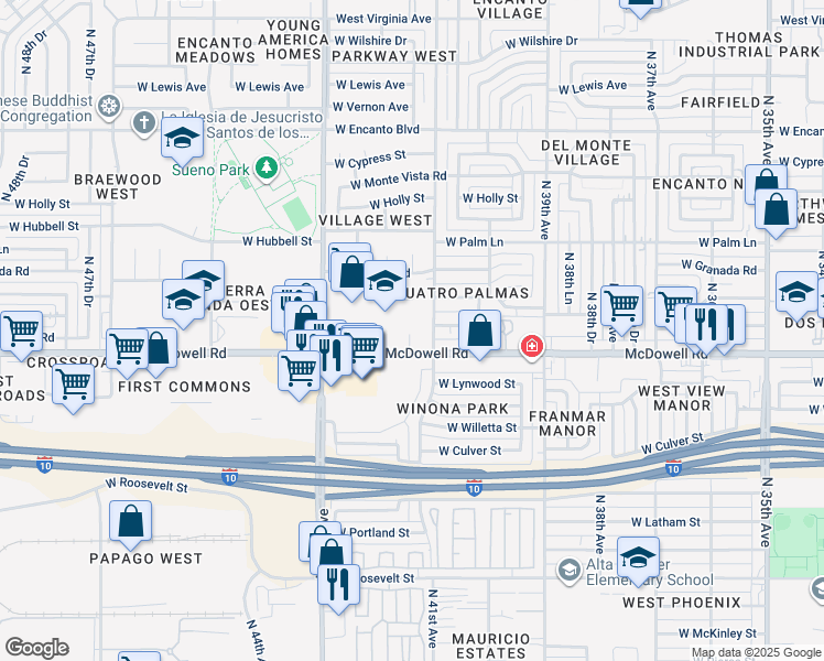 map of restaurants, bars, coffee shops, grocery stores, and more near in Phoenix