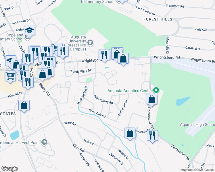 map of restaurants, bars, coffee shops, grocery stores, and more near 3146 Summerchase Place in Augusta