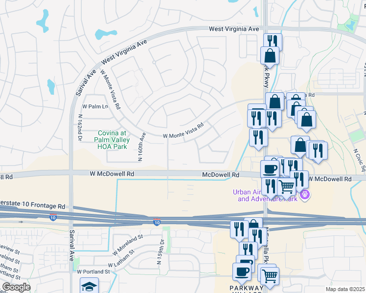 map of restaurants, bars, coffee shops, grocery stores, and more near 15849 West Berkeley Road in Goodyear