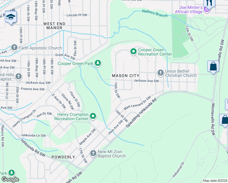 map of restaurants, bars, coffee shops, grocery stores, and more near 2108 16th Street Southwest in Birmingham