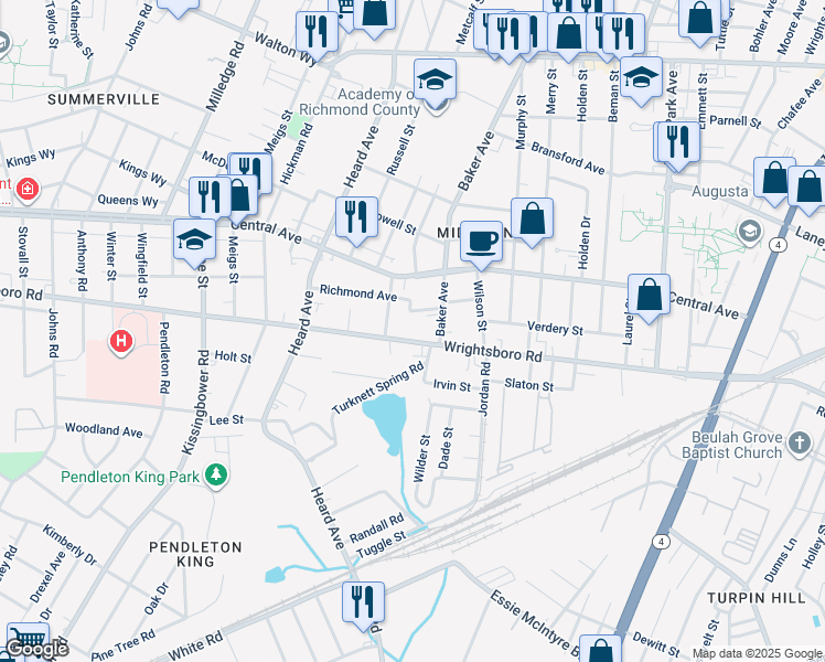 map of restaurants, bars, coffee shops, grocery stores, and more near 1923 Wrightsboro Road in Augusta