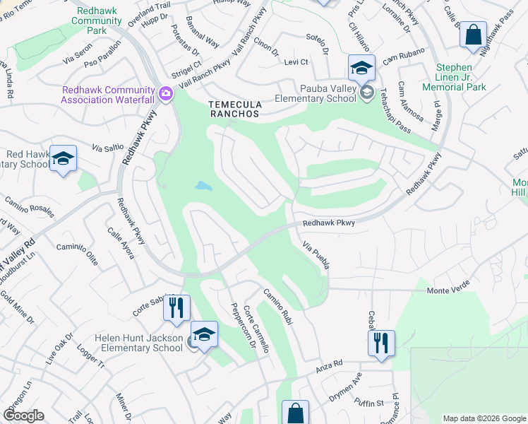 map of restaurants, bars, coffee shops, grocery stores, and more near 32787 Cleveland Street in Temecula