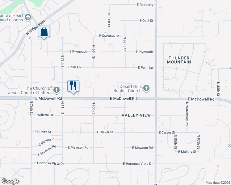 map of restaurants, bars, coffee shops, grocery stores, and more near 8120 East McDowell Road in Mesa
