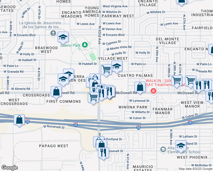 map of restaurants, bars, coffee shops, grocery stores, and more near 4230 West McDowell Road in Phoenix