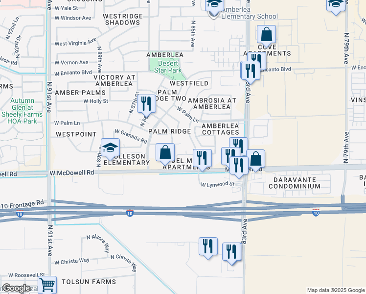 map of restaurants, bars, coffee shops, grocery stores, and more near 8507 West Granada Road in Phoenix
