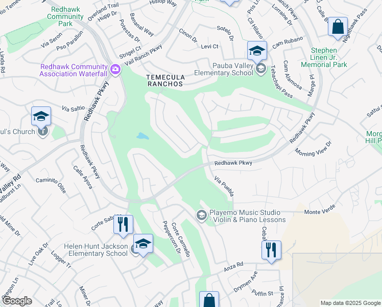 map of restaurants, bars, coffee shops, grocery stores, and more near 32815 Cleveland Street in Temecula