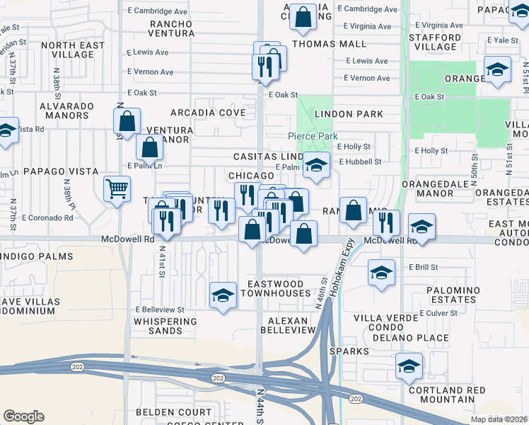 map of restaurants, bars, coffee shops, grocery stores, and more near in Phoenix