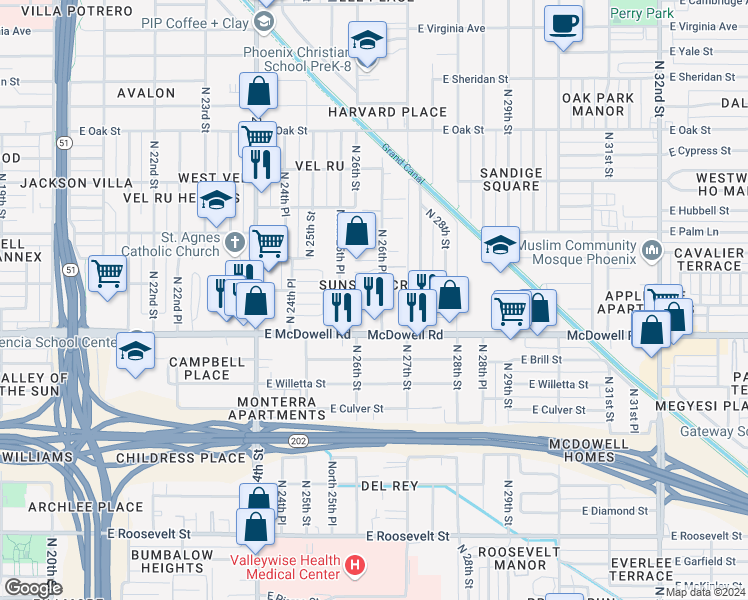 map of restaurants, bars, coffee shops, grocery stores, and more near in Phoenix