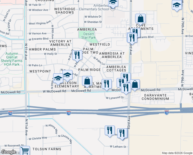 map of restaurants, bars, coffee shops, grocery stores, and more near 8507 West Granada Road in Phoenix