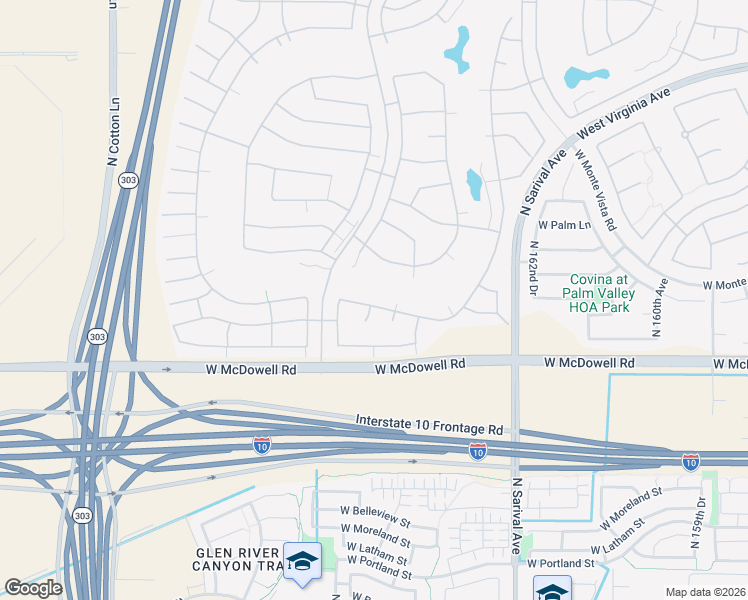 map of restaurants, bars, coffee shops, grocery stores, and more near 16551 West Berkeley Road in Goodyear