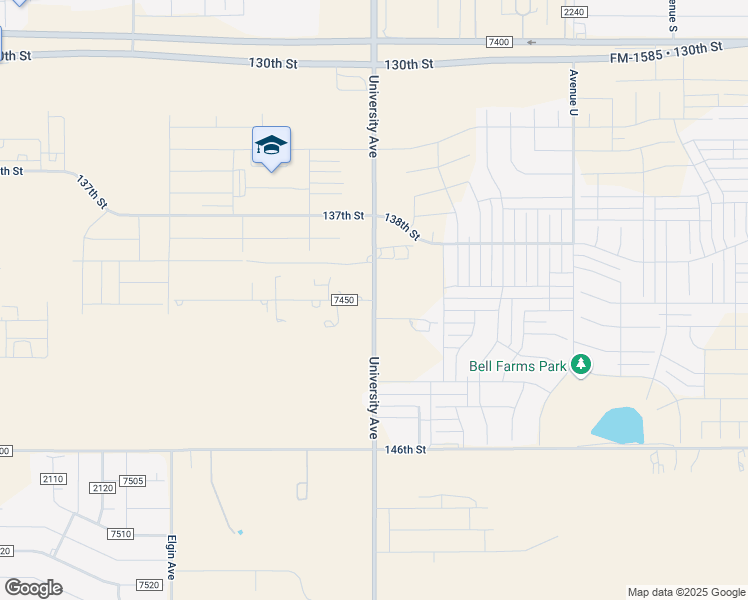 map of restaurants, bars, coffee shops, grocery stores, and more near 140th Street in Lubbock