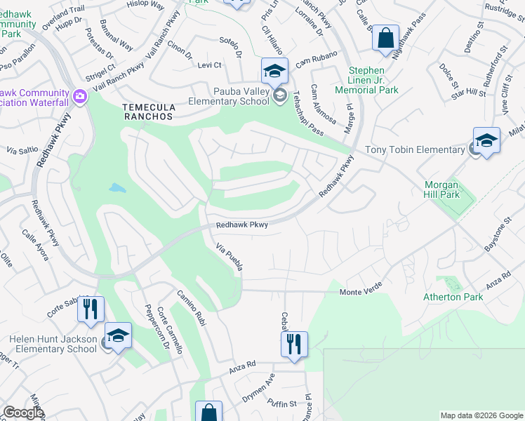 map of restaurants, bars, coffee shops, grocery stores, and more near 33138 Rhine Avenue in Temecula