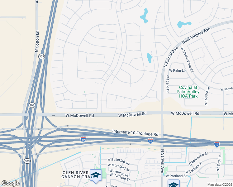 map of restaurants, bars, coffee shops, grocery stores, and more near 16551 West Berkeley Road in Goodyear