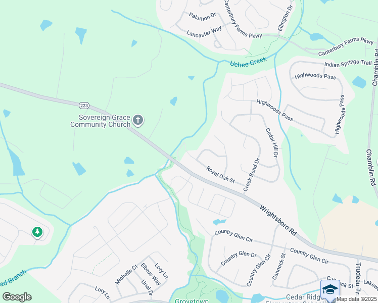 map of restaurants, bars, coffee shops, grocery stores, and more near 1340 Royal Oak Street in Grovetown