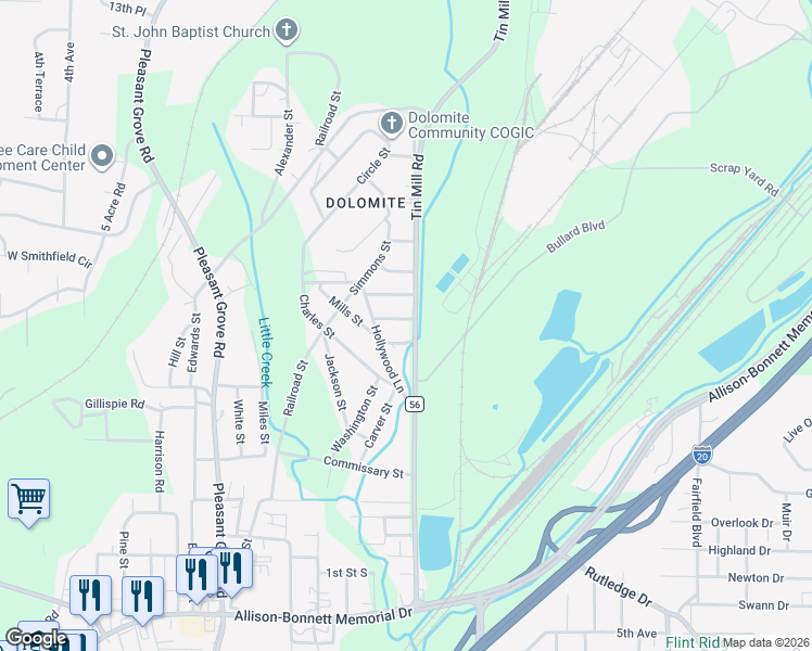 map of restaurants, bars, coffee shops, grocery stores, and more near 3508 2nd Street North in Birmingham
